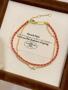 Elegant Red Rope Bracelet Anklets- Zirconia inlay Adjustable Friendship Jewelry, Perfect Gift for Women, Everyday or Vacation Wear,All Seasons Accessory