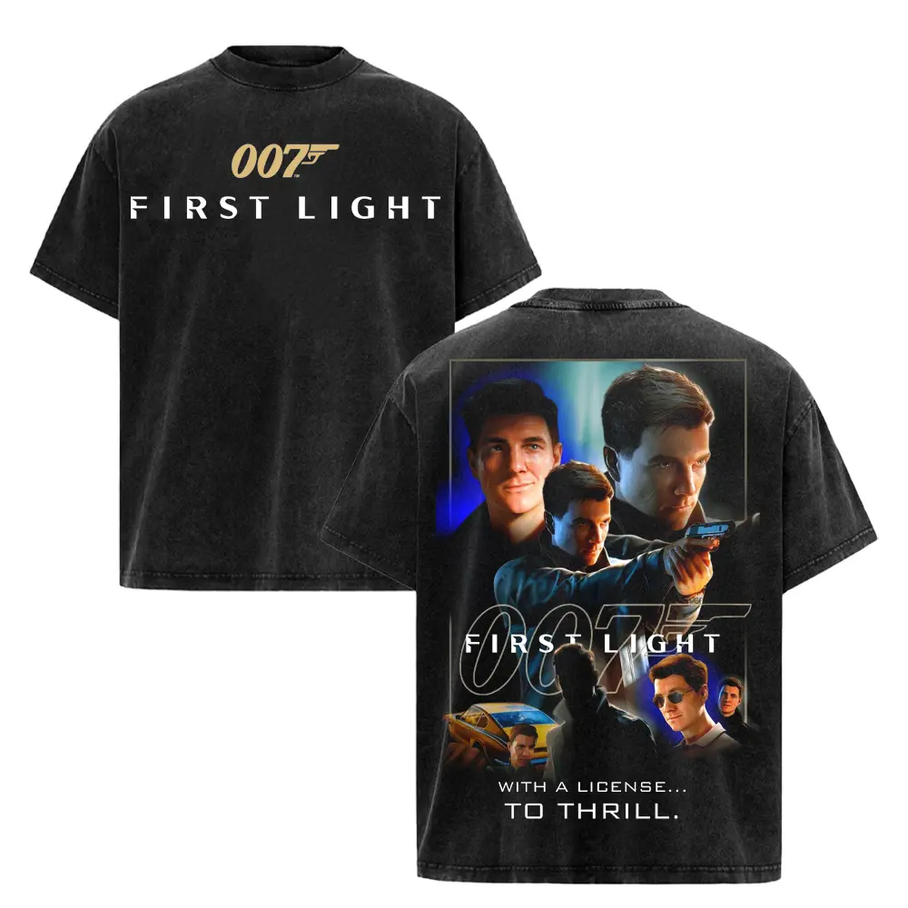 007 First Light Game 2026 Washed Shirt - Vintage Streetwear Graphic Tee for Gaming Fans, Unisex Comfort Fit with Trendy Faded Design and Cool Anime-Inspired Vibes