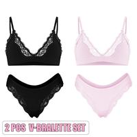 V-Bralette Set(Black/Pink)