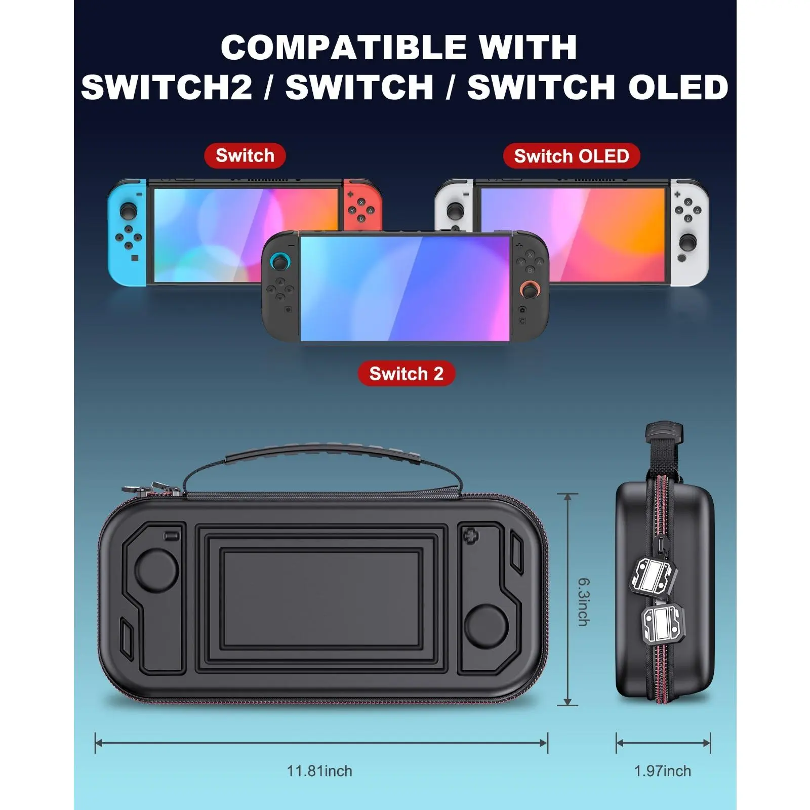 Portable 100% EVA Hard Shell Console Carrying Case for Nintendo Switch 2 (2025)/Switch/OLED - PU Leather & Rubber Accessories, Soft Inner Lining, 10 Game Card Slots, Mesh Pocket, Anti-Slip Handles, All-Around Protection, Ample Storage Space, Black/White