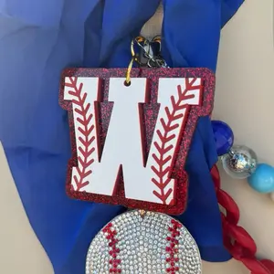 Custom Baseball Letter or Initial Charm or Bag Tag for Camino Tote Bag, Clip on Bag Accessory, Baseball Mom Gift, Baseball Bag Tag, Custom Mother's Day