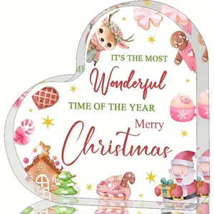 Christmas Gifts - Chirstmas Ornaments - Acrylic Heart Christmas Tabletop Ornaments - Christmas Decorations for Holiday Ornaments, Tables, Desks, Layered Trays, Mantle, Shelves