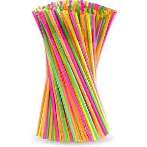 200 count Extra Long Straws Disposable - Flexible Long Plastic Straws for Tumblers & Tall Drinks, Stretchable 17.1"- 19.5", Easy to Bend for Different Shapes, Neon Colors for Parties & Special Occasions