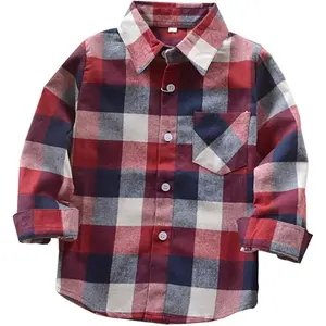 Kids Little Boys Girls Baby Red Plaid Flannel Long Sleeve Button Down Shirt Plaid Tops Kids Clothes
