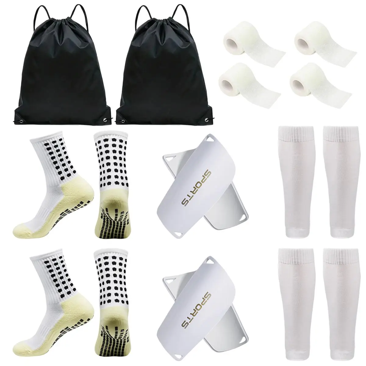 Soccer Shin Guards Kit - 10 Pcs with Anti-Slip Socks, Calf Sleeves, Tape & Bag for Youth & Adults