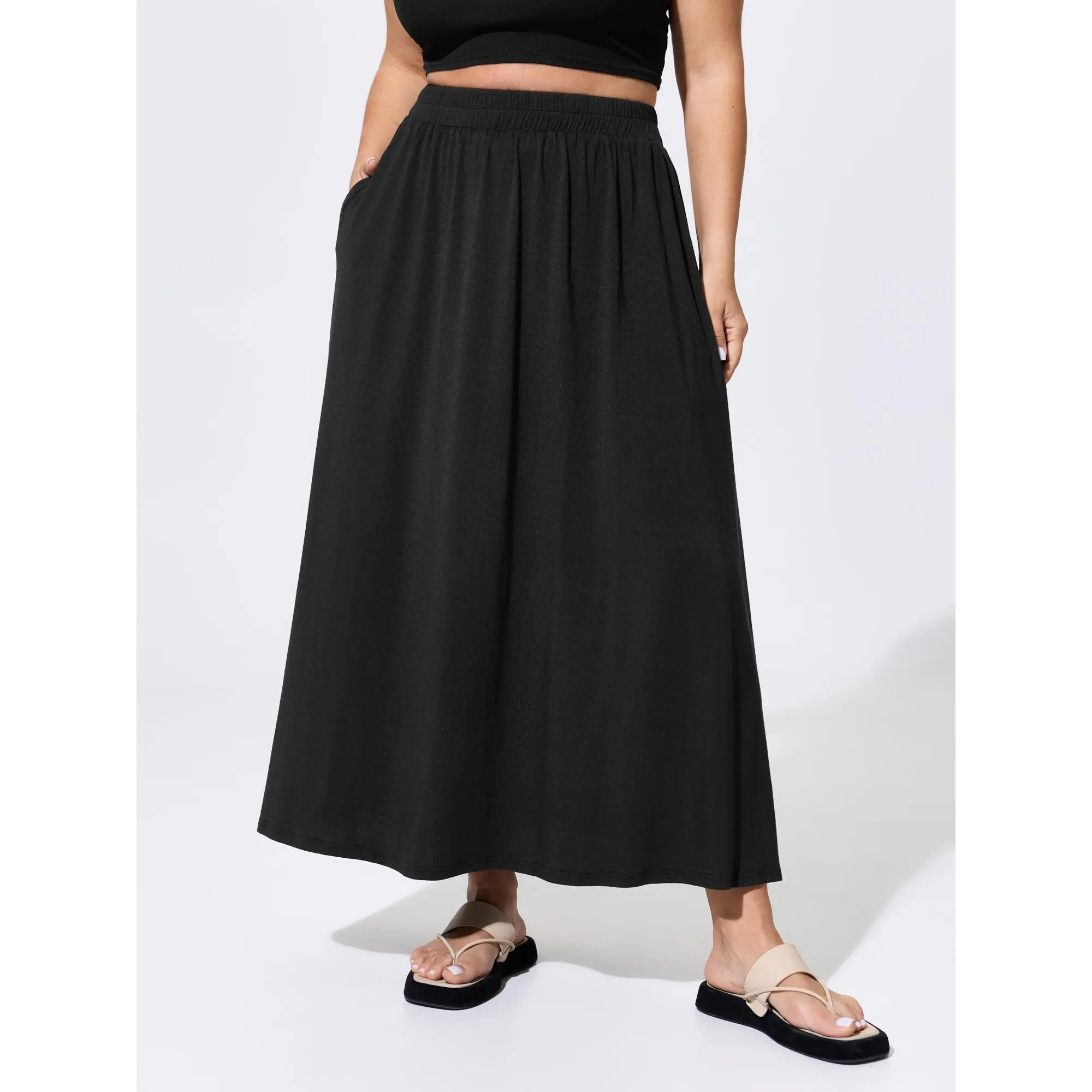 BLOOMCHIC Women's Plus Size Supersoft Fabric Bottom - Loose Fit Flowy Maxi Skirt with Pockets, Spandex Garment, Cold Wash, Size M-6X 2026, Summer Casual Finds, Elastic Waist, Side Pockets, Plus Size Clothes, Basic