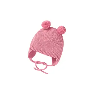 Cute 3D Pom-Pom Baby Ear Hat | Knit Tie-Strap Toddler Beanie (0-12M) | Warm Multi-Color Infant Winter Headwear | Must-Have for Cozy Outfits #BabyEarHat #ToddlerWinterHat #CuteInfantAccessories