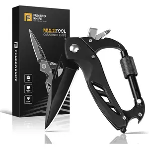 Multitool Carabiner with Pocket Knife, Stocking Stuffers Gifts for Men, EDC Carabiners with Folding Knives, Bottle Opener, Window Breaker and Screwdriver, Survival Gear for Camping Hiking