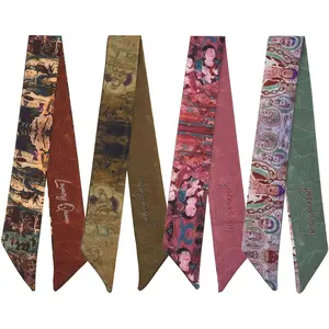 4 Pack Purse Scarf Handbags Skinny Twill Hair Scarves Narrow Neck Scarf Band Women Fashion Accessories Bag Charms