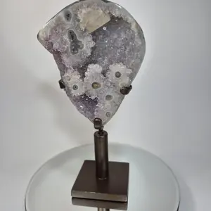 AAA+ Uruguay Amethyst with Stalactite Eyes, Large Calcite & Blue Banded Agate on Base - 13.5in Tall, 5.53 lb Statement Collector Specimen