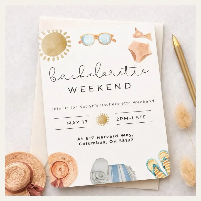 Bachelorette Weekend Invitation Printed 5x7 Cards for Beach Bach Party Custom Girls Trip Summer Bridal Celebration Envelopes Included