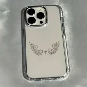 Angel Wings Metal Frame Transparent Phone Case Full Coverage Tpu for iPhone 11 12 13 14 15 16 17 Pro Max, Clear Protective Cover