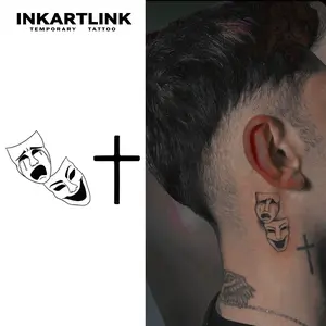 INKARTLINK Tattoo Tech Cross Series 2 Semi-Permanent Temporary Tattoos Waterproof Realistic Look For Man And Woman Ideal For Swimming Party Sticker Henna Gardenia Blue Show