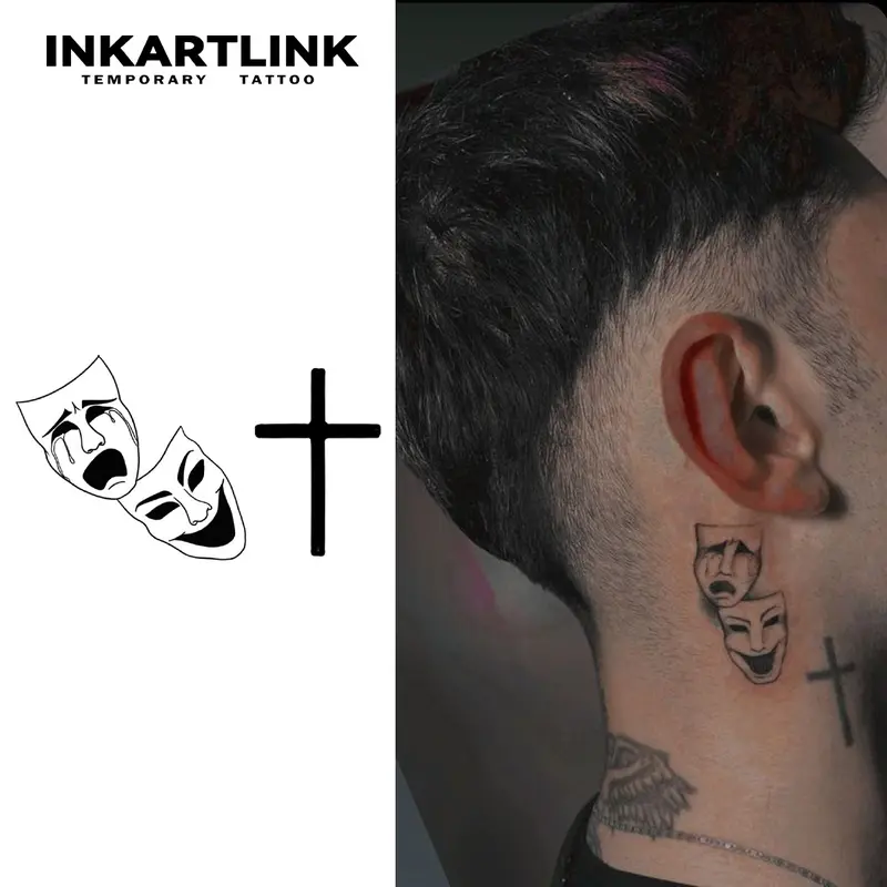 INKARTLINK Tattoo Tech Cross Series 2 Semi-Permanent Temporary Tattoos Waterproof Realistic Look For Man And Woman Ideal For Swimming Party Sticker Henna Gardenia Blue Show