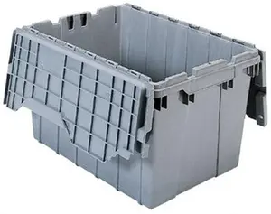 Akro-Mils 1.12 Cu Ft, 35 Lb Load Capacity Gray Polyethylene Attached-Lid Container Stacking, Nesting, 21-1/2" Long x 15" Wide x 9" High, Lid Included 39085