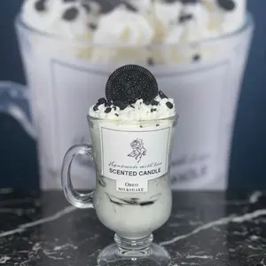 Cookie Milkshake Scented Candle Handmade with Love in a Glass Mug with Oreo Cookie Topper