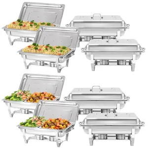 8 Pack Chafing Dish Buffet Set, Stainless Steel Food Warmer Kit with Lids, Food Pans, Water Pan and Fuel Holders for Restaurant Catering Parties Weddings(Half Pan×4+Full Pan×4)