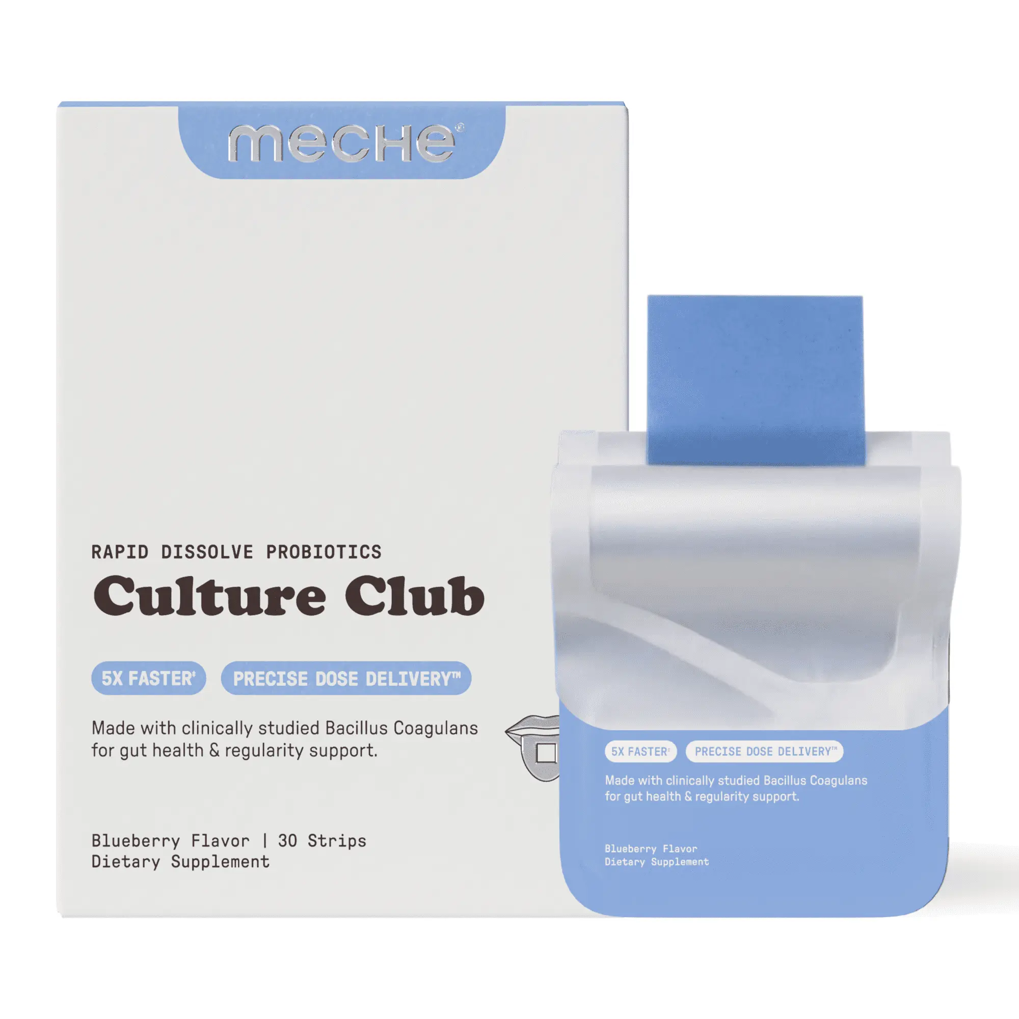Culture Club Probiotic Strips by Meche – Beat the Bloat, Support Gut Health & Regularity – Bacillus Coagulans Probiotics, Sugar-Free, No Refrigeration, 5X Faster Than Gummies (30 Strips) Blueberries Gut Microbiome