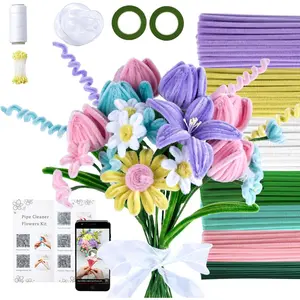 500 count Pastel Pipe Cleaners Craft Bulk, Macaron Pipe Cleaner Flower Kit, Glue-Free & Safe for , Step-by-Step Tutorial, 6 Colors Chenille Stems for Flower Making
