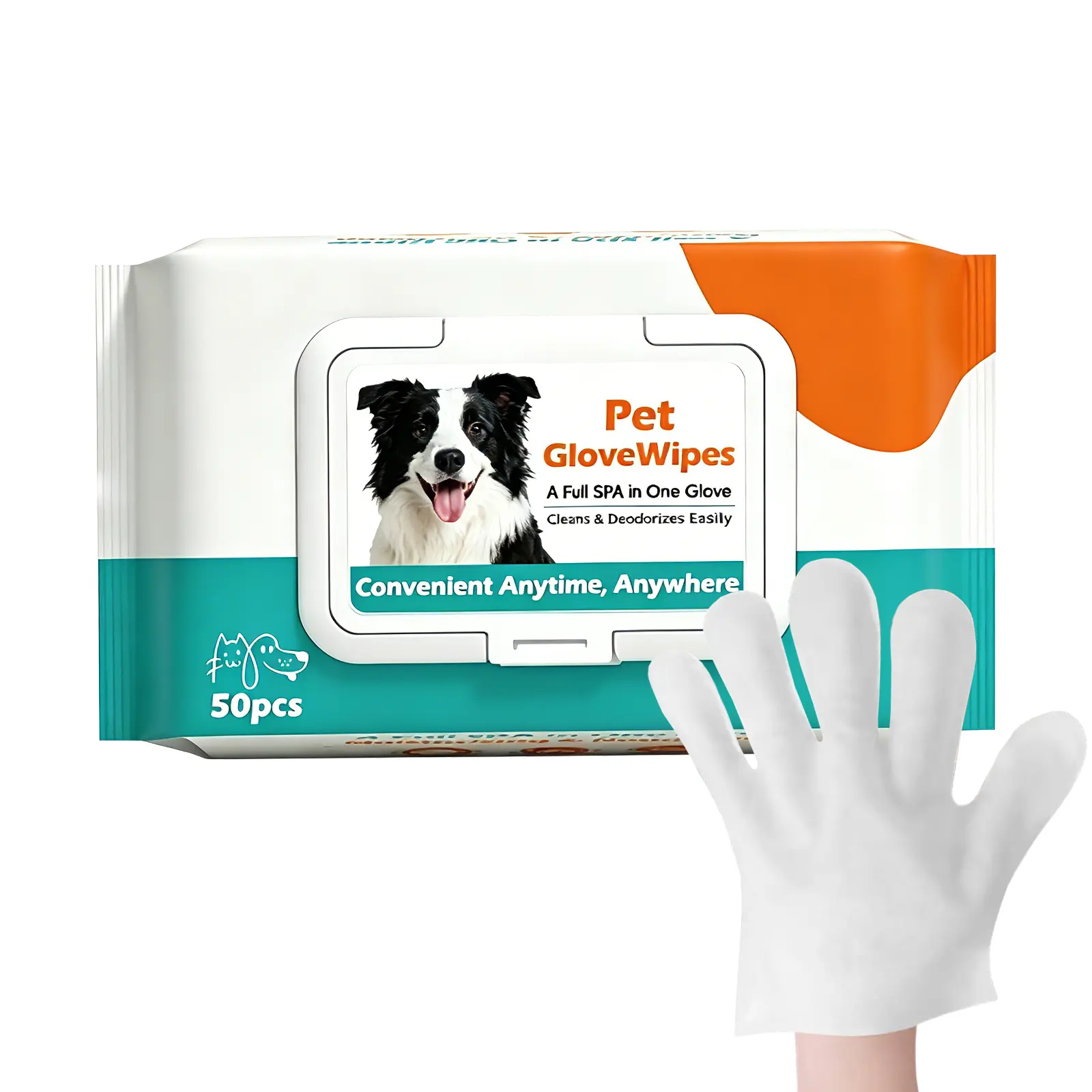 50 Pcs Pet Glove Wipes for Cats & Dogs,No-Rinse Full-Body Bath Gloves,Cleaning & Deodorizing Bathing Grooming Wipes,Unscented Thick Nourish Fur Glove Wipes for Pet Dry Cleaning,Daily Care and Travel