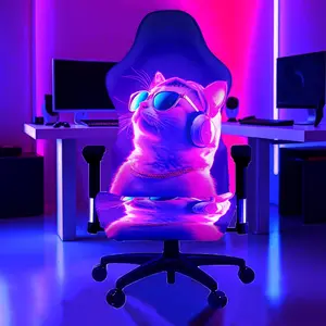 1Set Neon Cool Kitty Pattern UV Blacklight Reactive Glowing Computer Game Chair Cover, Milk Fiber Fabric With Elastic And Detachable Design That Is Machine Washable. Suitable For Office, Bedroom And Game Chair Decoration.