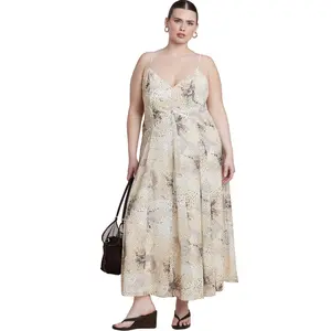 ELOQUII Women's Plus Size Printed Tie Straps Maxi Dress