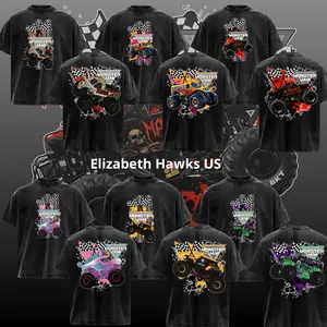 Monster Jam Collection Vintage Washed Black Graphic T-Shirt Monster Truck Racing Tee Off Road Truck Graphic Shirt Motorsports Fan Streetwear Oversized Unisex Retro Racing Tee Gift for Truck Lovers