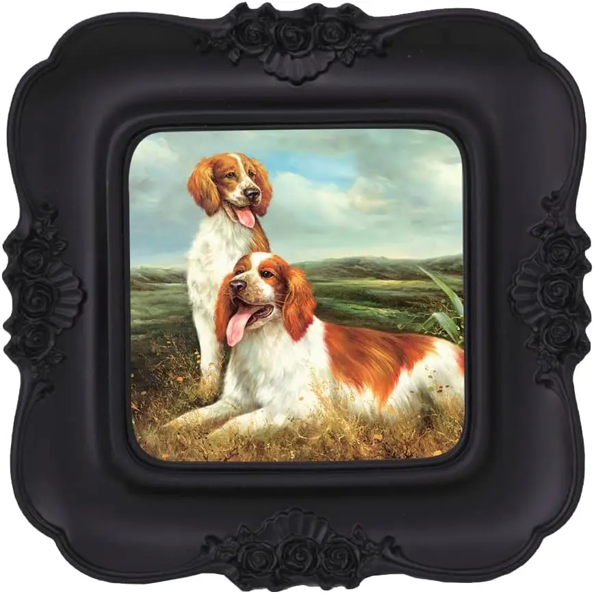 3X3 Square Antique Victorian-Gothic Glass Photo Frame, Decorative Wall & Tabletop Home Accessory for Wedding Decor (Black)