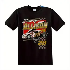 Men's Vintage Davey Allison 1987 Black T-Shirt - Racing Car Graphic, All-Season Cotton Tee, Machine Washable, Casual Style, Car T Shirts