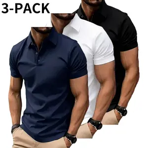 3-Pack Men’s Summer Short-Sleeve Polo Shirts, Turn-Down Collar, Solid Color, Fashion Casual Wear,summervibes