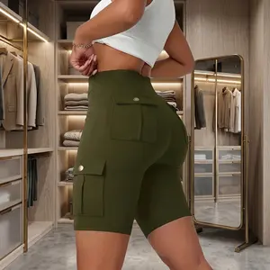 High Waist Cargo Biker Shorts for Women, Form Fitting Stretch Shorts with Utility Pockets