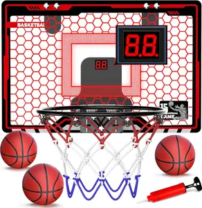 Indoor Basketball Hoop for Kids, Indoor Over The Door Mini Basketball Hoops, LED Light Mini Hoop with Electronic Scoreboard, Birthday Toys Gifts for 5 6 7 8 9 10 11 12+ Year Old Boys