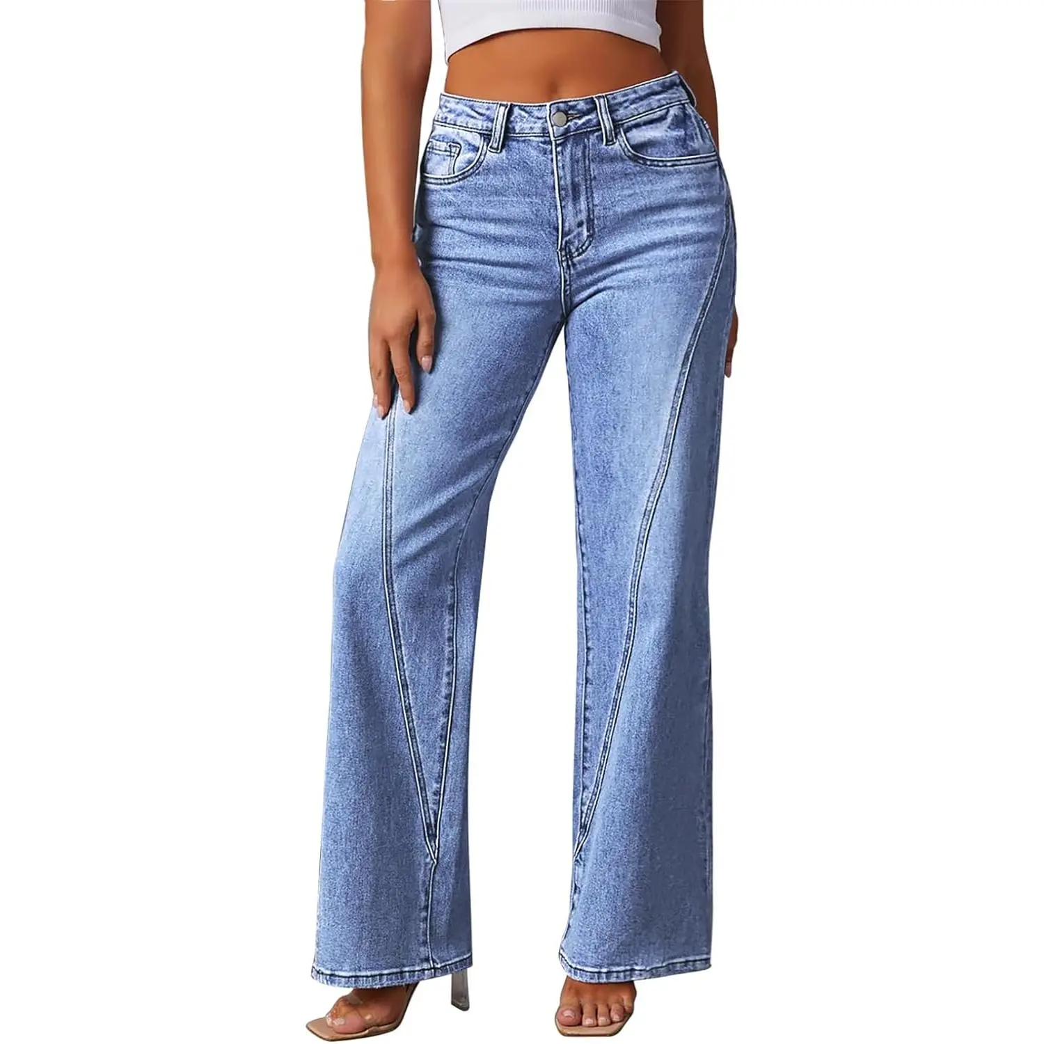 Wide Leg Jeans for Women 2025 High Waisted Casual Loose Fit Denim Pants Trendy Seamed Long Trousers with Pockets