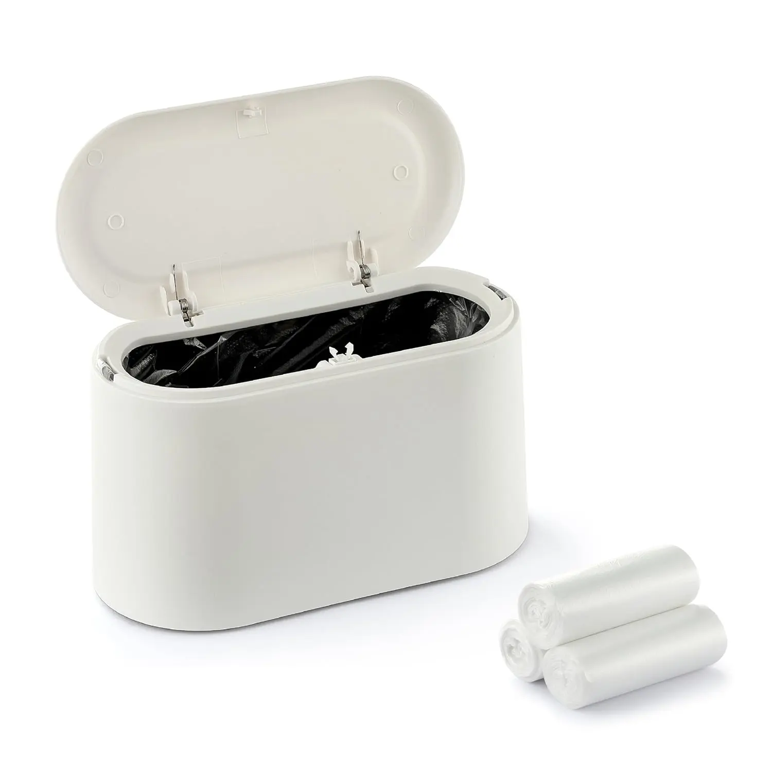 Mini Trash Can for Desk, Tiny Plastic Countertop Garbage Can with Lid, Easy to Use and Keep Desktop Clean for Vanity, Bedside, Bathroom and Kitchen with 3 Rolls Trash Bags