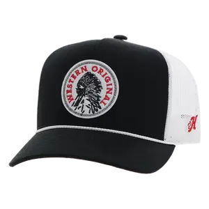 Hooey "Quanah" Circle Patch Red & White 5-Panel Black Trucker Cap 2426T-BKWH