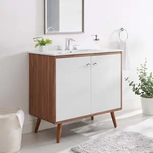 Modway Transmit 36" Bathroom Vanity in Walnut White Modway Transmit 36" Bathroom Vanity in Walnut White