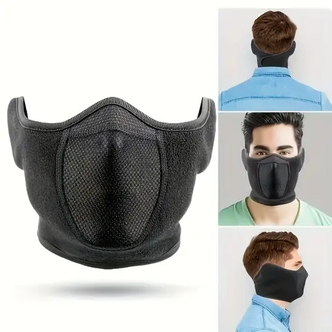 Adult Ski-Ready Cotton-Polyester Liquid Soft Mask - Machine Washable, Windproof, Cold-Protection Cover with Earmuffs, Full Coverage One Size Fits Most Skiing Sports Gear for Adult Males
