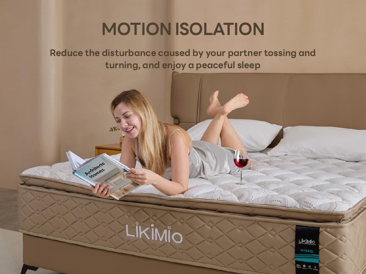 LIKIMIO 12/14 Inch Queen Size Mattress, 2-in-1 Hybrid Mattress w/Memory Foam & Pocket Springs in A Box, Oeko-TEX & CertiPUR-US Certified, Made in USA