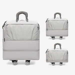 55L Lightweight Expandable Rolling Duffel Bag with Wheels, Foldable Large-Capacity Zipped Fold Travel Bag for Airplane Travel, Self-Folding Moving Luggage, Fold Travel Bags, Self-Folding Travel Bags