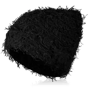 Distressed Knitted Beanie Fuzzy Winter Hats Thick Warm Beanies Snow Hats Skull for Women Men Outdoor Ski Knit Cap