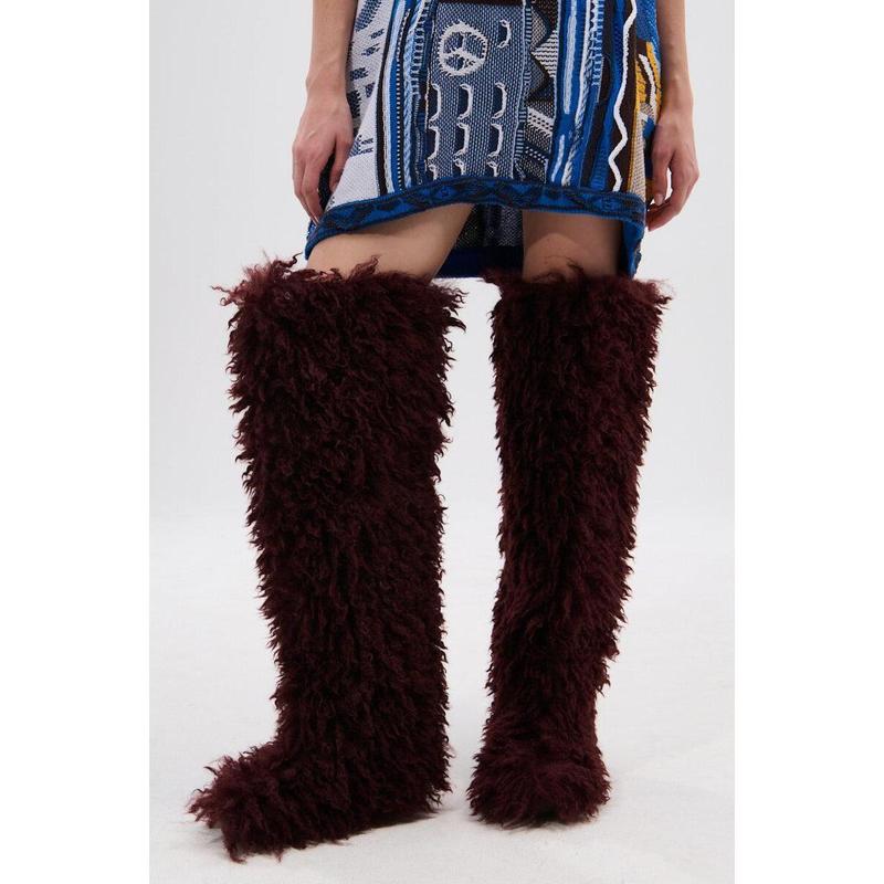 AZALEA WANG TEMPLETON BURGUNDY FAUX POODLE FUR OVER THE KNEE BOOT