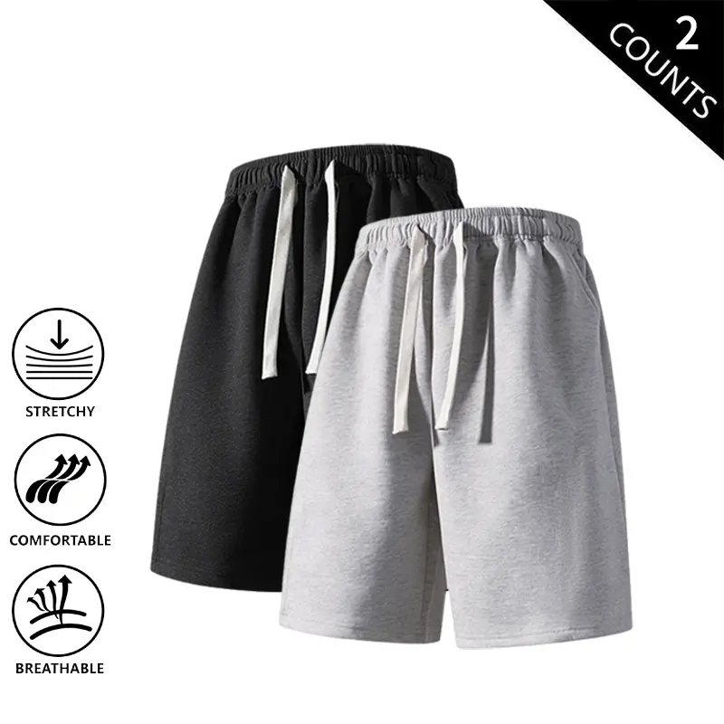 Men’s Summer Lightweight Loose Straight-Leg Bermuda Athletic Shorts, 2-Pack, Versatile Breathable Casual Pants