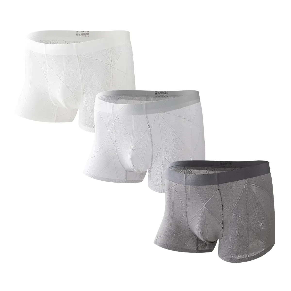 NEXFORMX Men’s 3 Pack Camellia Scent Lace Boxer Trunks Underwear with Geometric Pattern Summer Lightweight Breathable Mesh Low Rise Soft Stretch Underpants