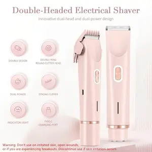 Double-Headed Electrical Shaver with Dual-Ring Round Cutter Head & Dual Power Strong Clipper Indicator Light Type-C Charging Port