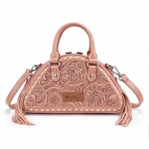 Montana West Floral Tooled Fringe Dome Small Satchel Bag