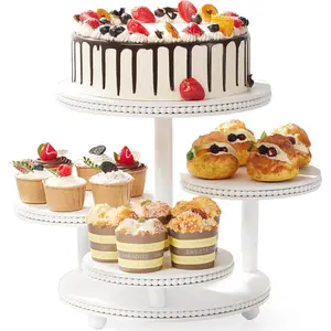 4 Tier Round Cupcake Stand, Wood Cake Stand with Tiered Tray for 50 Cupcakes/Baby Shower/Birthday/Wedding/Graduation