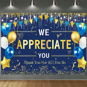 [Party Banner] 1pc We Appreciate You Banner Backdrop, Blue Golden Thank You for All You Do Backdrop Party Decorations Pastor Employee Teacher Doctor Nurse Staff Thanks Party Supplies