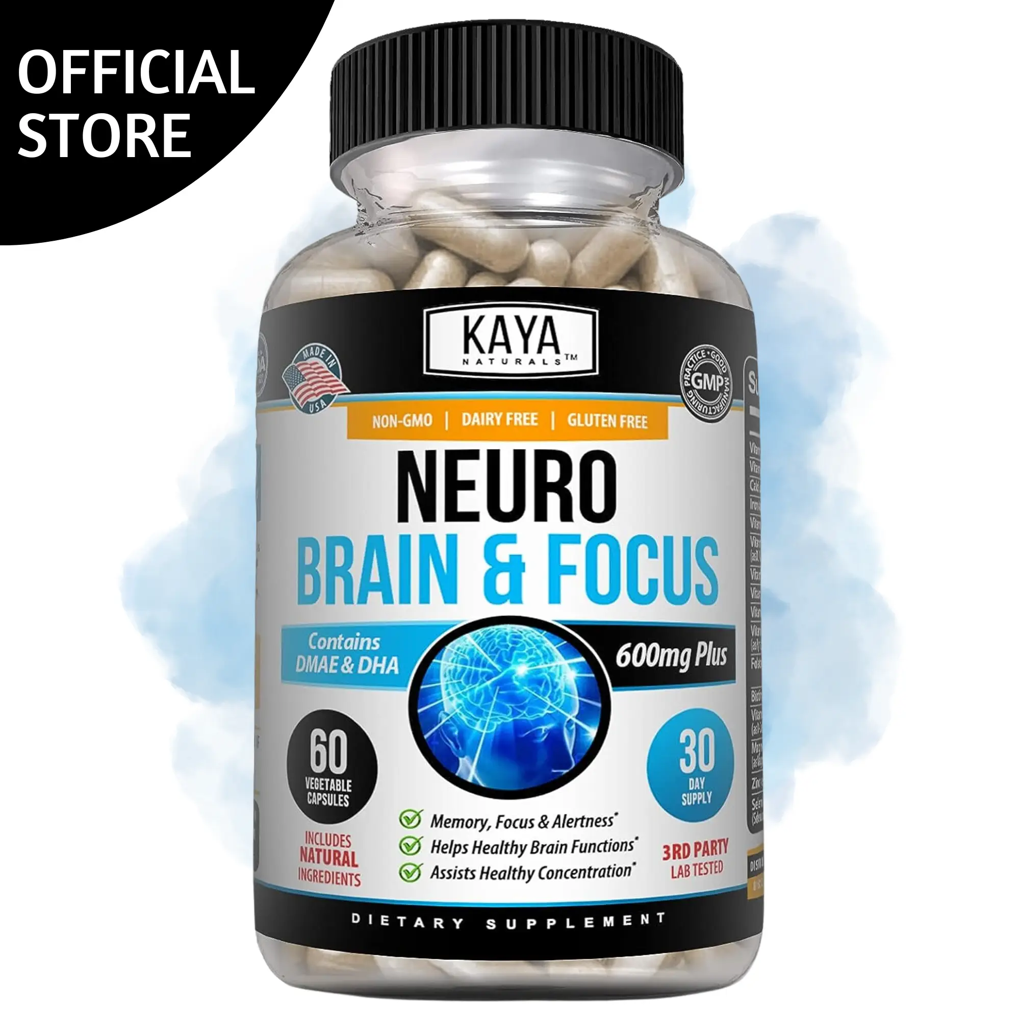 Kaya Naturals - Neuro Brain for Memory & Focus - Nootropic Energy Capsule - Nootropic Brain Support Supplement - Focus & Concentration & Learning Accu