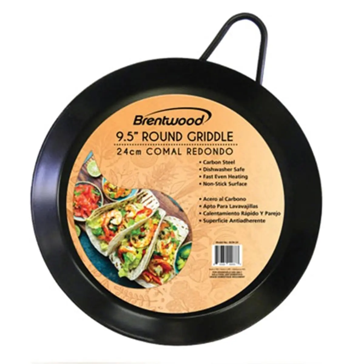 212 MAIN 9.5 in. Carbon Steel Non-Stick Round Shape Comal Griddle with Handles, Black Kitchen Appliance Cookware