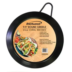 212 MAIN 9.5 in. Carbon Steel Non-Stick Round Shape Comal Griddle with Handles, Black Kitchen Appliance Cookware